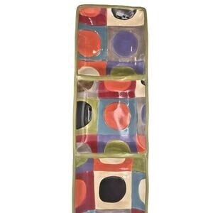 Pier 1 Urban Dot 3-Section Platter Relish Tray Handpainted Earthenware 20.5x7"